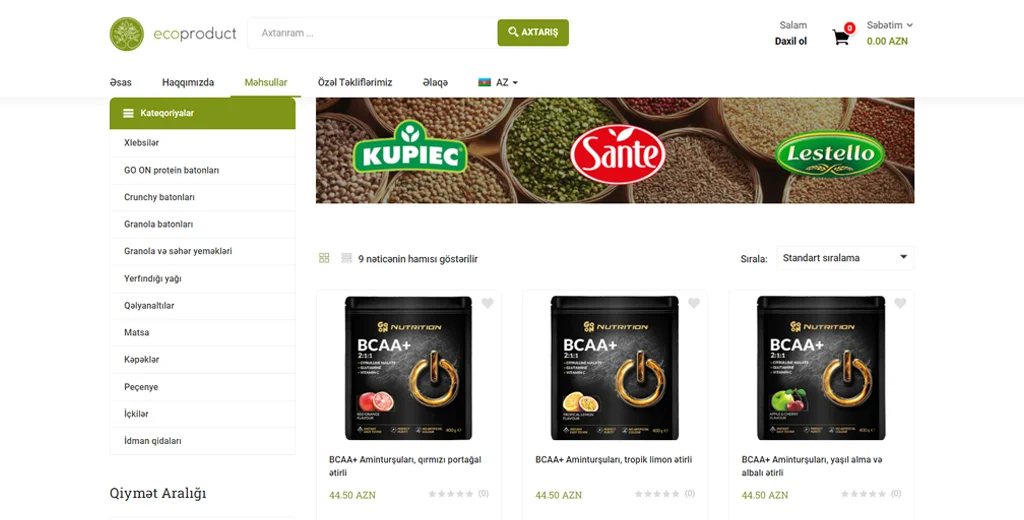 EcoProduct təbii məhsullar şirkəti üçün veb sayt — 1