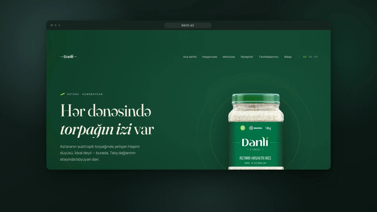 Dənli Düyü Brendi üçün Premium Animasiyalı Veb Sayt