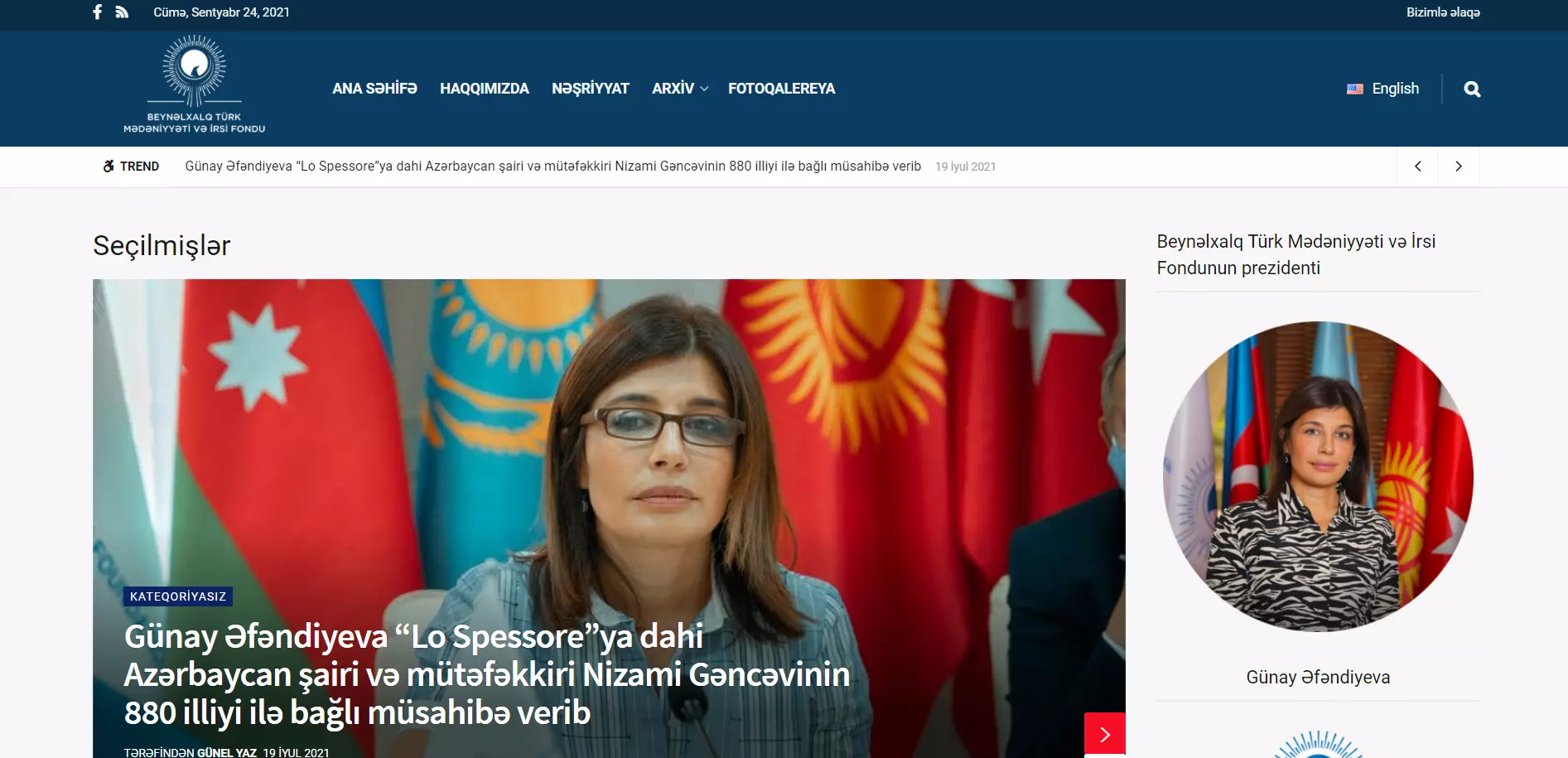 Beynəlxalq Türk Mədəniyyəti və İrsi Fondu üçün veb sayt — 1
