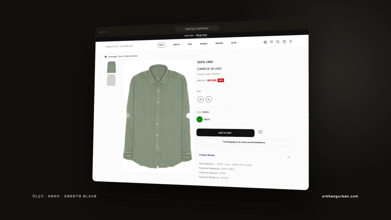 Orkhan Gurban Lüks Moda Brendi üçün Çoxdilli E-ticarət Saytı – 2