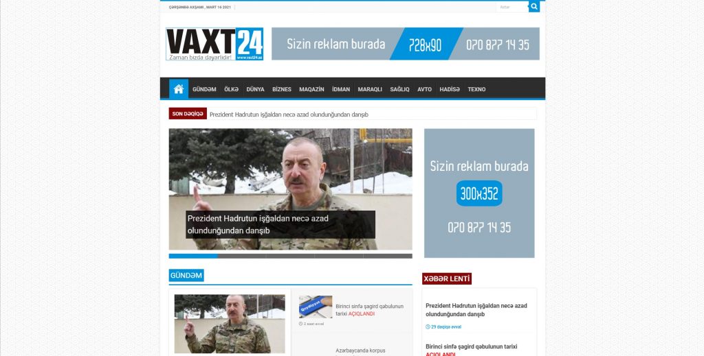 Vaxt24 xəbər agentliyi üçün veb sayt — 1