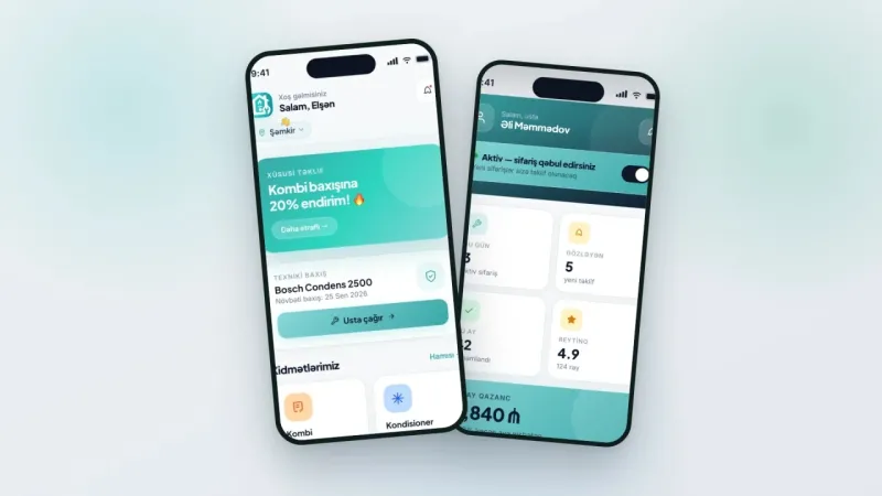 Ideal Service üçün Usta və Məişət Xidmətləri Sifarişi Mobil Tətbiqi