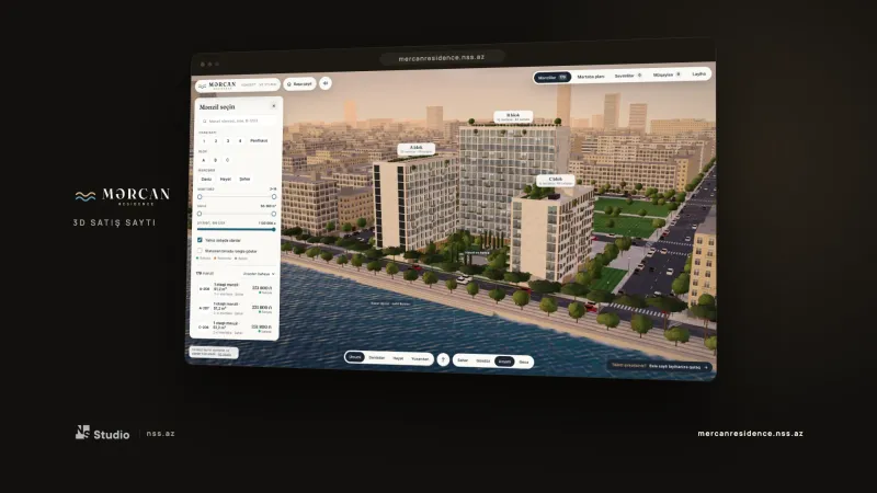 Mərcan Residence — 3D satış saytı konsepti